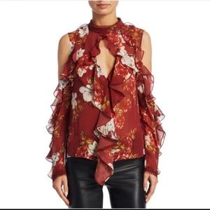 Nicholas Celeste Cold-Shoulder Silk Top